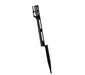 Black 11-inch landscape light stake with an offset design and three-prong socket holder, designed to secure pathway and holiday light bulbs upright in the ground; sold in a pack of 25.