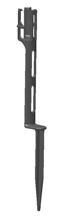 Black 11-inch landscape light stake with an offset design and three-prong socket holder, designed to secure pathway and holiday light bulbs upright in the ground; sold in a pack of 25.