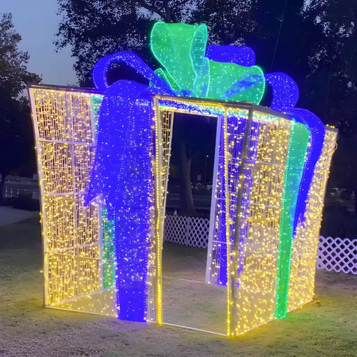 12FT Blue and Green Gift Box Walkthrough illuminated holiday display