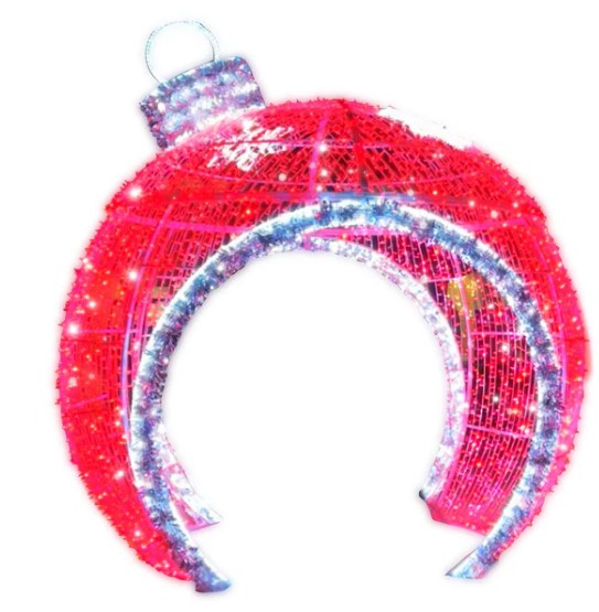 12FT Walkthrough Ornament in Red and Cool White with Snowflakes outdoor holiday decoration arch