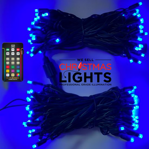 50-count 5MM RGB mini lights on green cord with 6 inch spacing for indoor and outdoor use