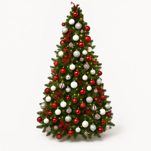 7.5FT Pre-Decorated PVC Christmas Tree Red/White/Silver for professional Christmas light installation