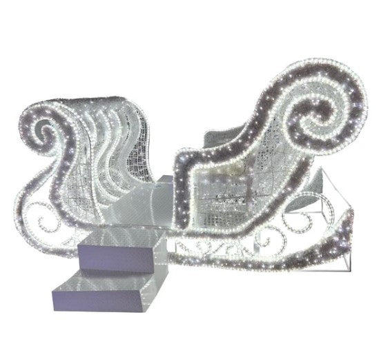 8FT Santa Sleigh Lighted Display with Tinsel Outdoor Christmas Decoration