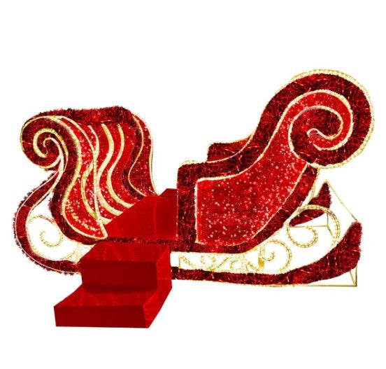 8FT Santa Sleigh Lighted Display with Tinsel Outdoor Christmas Decoration