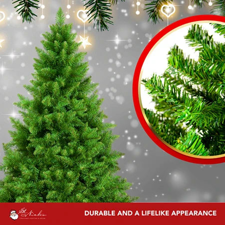 9-foot pre-decorated green PVC Christmas tree for holiday decorating