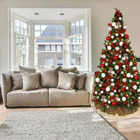 9-foot pre-decorated green PVC Christmas tree for holiday decorating