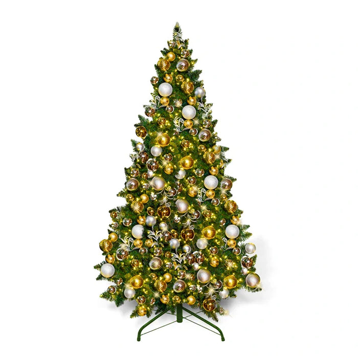 9-foot pre-decorated green PVC Christmas tree for holiday decorating