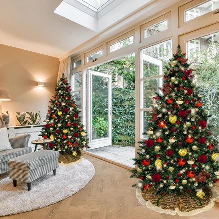 9-foot pre-decorated green PVC Christmas tree for holiday decorating