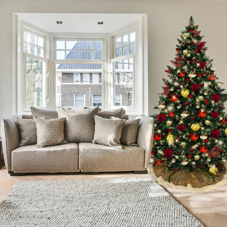 9-foot pre-decorated green PVC Christmas tree for holiday decorating