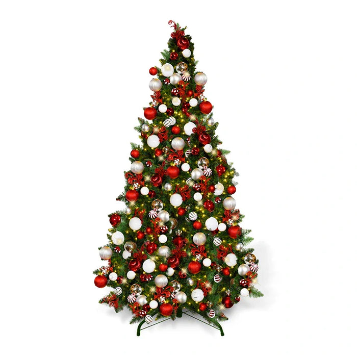 9-foot pre-decorated green PVC Christmas tree for holiday decorating