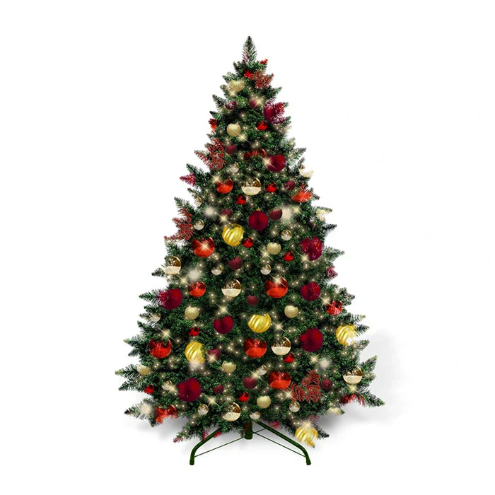 9-foot pre-decorated green PVC Christmas tree for holiday decorating