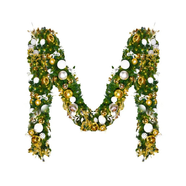 9'x14" Pre-Decorated Garland with Warm White Lights Gold, Silver, and White Ornaments