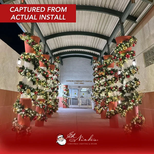9'x14" Pre-Decorated Garland with Warm White Lights Red, Gold, and Burgundy Ornaments