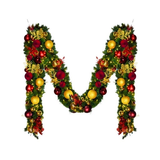 9'x14" Pre-Decorated Garland with Warm White Lights Red, Gold, and Burgundy Ornaments