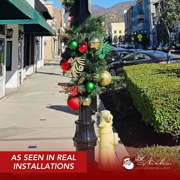 9'x14" Pre-Decorated Garland with Warm White Lights Red, Green, and Gold Ornaments