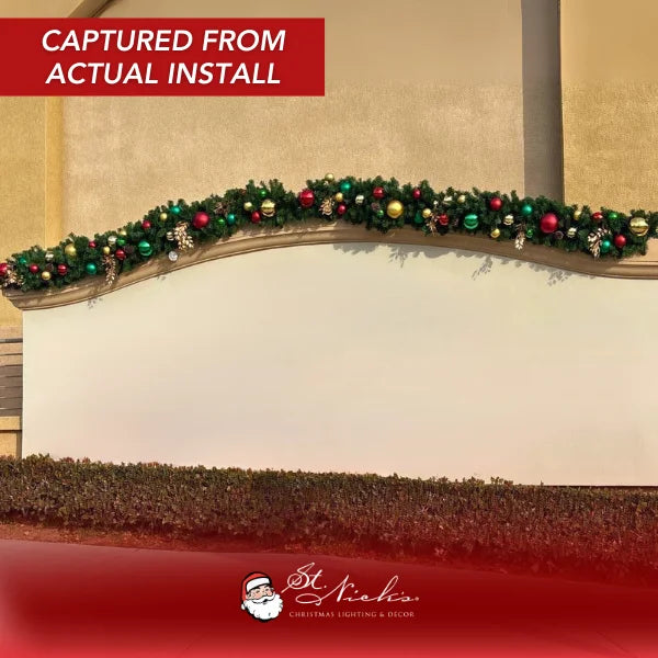 9'x14" Pre-Decorated Garland with Warm White Lights Red, Green, and Gold Ornaments