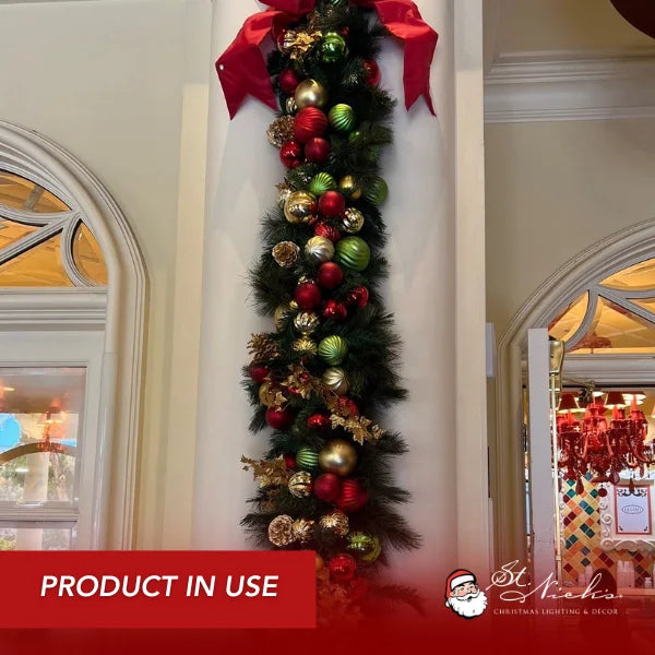 9'x14" Pre-Decorated Garland with Warm White Lights Red, Green, and Gold Ornaments