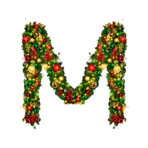 9'x14" Pre-Decorated Garland with Warm White Lights Red, Green, and Gold Ornaments