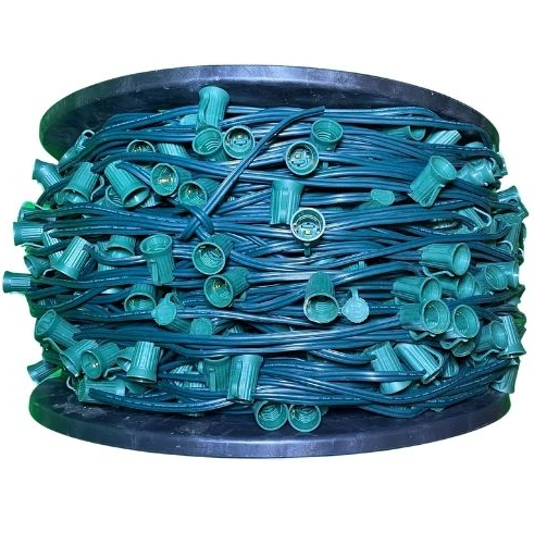 C7 1000 foot bulk spool with 12 inch spacing on green SPT1 wire for Christmas lighting