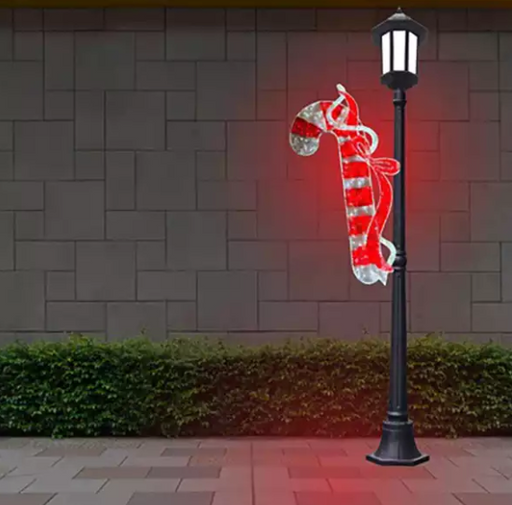 5ft Candy Cane Pole Mount Christmas decoration with bright LED lights on pole mount