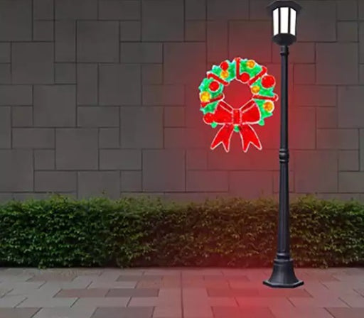 4ft Double-Sided Wreath Pole Mount with bright LED lights for outdoor holiday decoration