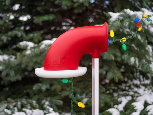 ELF Easy Light Feeder attached to an extension pole guiding Christmas lights