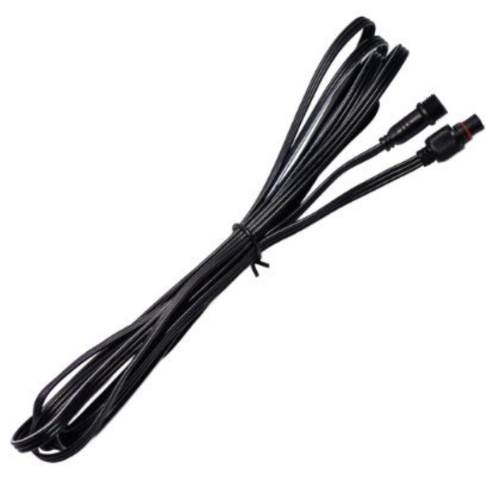 Black Hey-O RGB Lighting 10-foot 12V extender cable with male to female connectors on white background