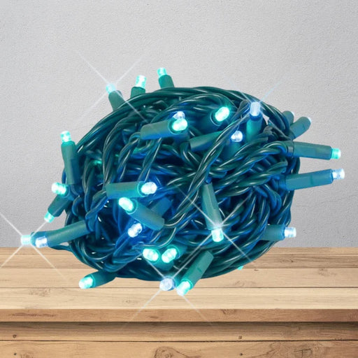 LED Mini Lights 5MM Aqua Blue and Cool White Twinkle Green Wire 6" Spacing