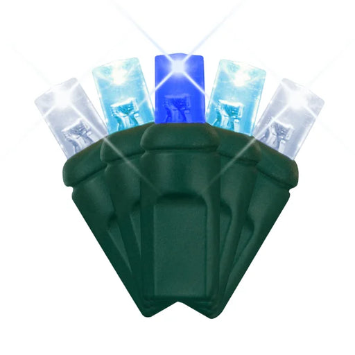 LED Mini Lights 5MM Aqua Blue and Cool White Twinkle Green Wire 6" Spacing
