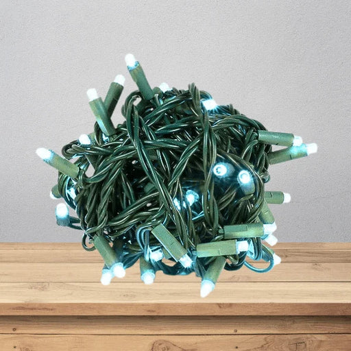 LED Mini Lights 5MM Aqua Twinkle Green Wire with 6 inch spacing, 50 bulbs per 25 ft strand