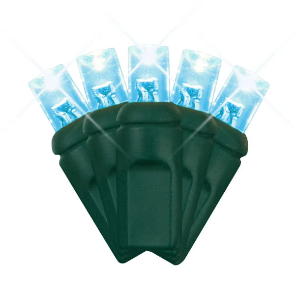 LED Mini Lights 5MM Aqua Twinkle Green Wire with 6 inch spacing, 50 bulbs per 25 ft strand