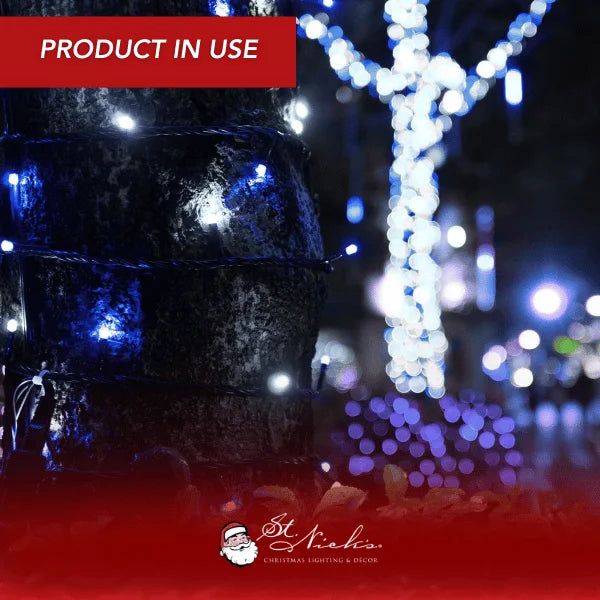 LED Mini Lights 5MM Blue and Cool White Twinkle on Green Wire with 6 Inch Spacing