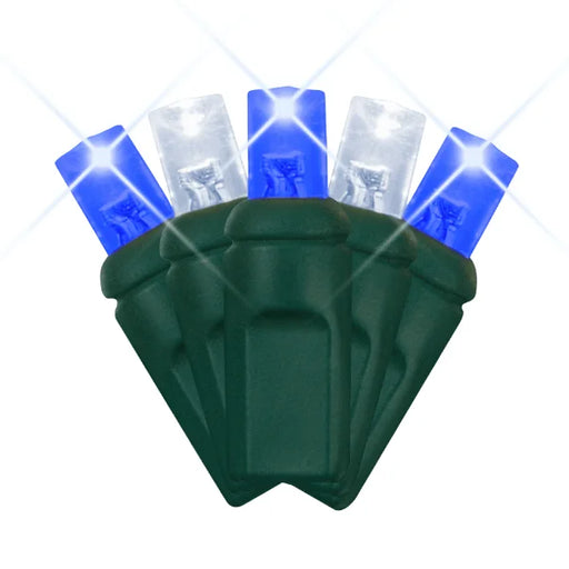 LED Mini Lights 5MM Blue and Cool White Twinkle on Green Wire with 6 Inch Spacing