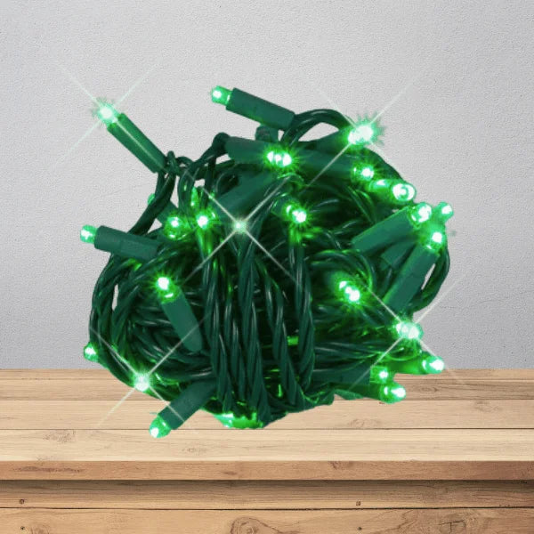 LED Mini Lights 5MM Green Twinkle on Green Wire with 6 Inch Spacing