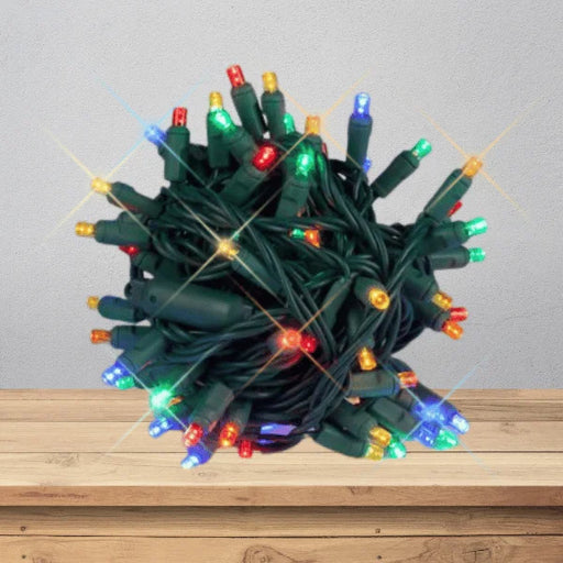 LED Mini Lights 5MM Multicolor Soft Twinkle Green Wire with 50 bulbs spaced 6 inches apart