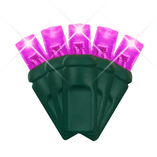 LED Mini Lights 5MM Pink Twinkle Green Wire with 6 inch spacing on green wire strand