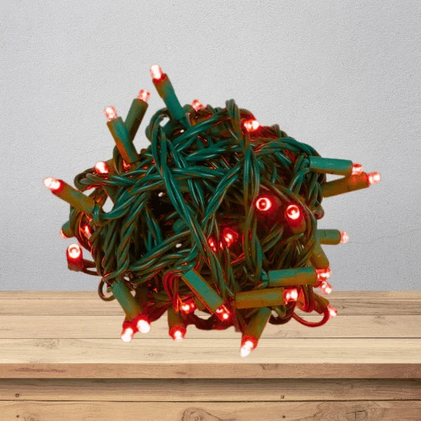 LED Mini Lights 5MM Red Twinkle on Green Wire with 6 Inch Spacing, 50 Bulbs per Strand