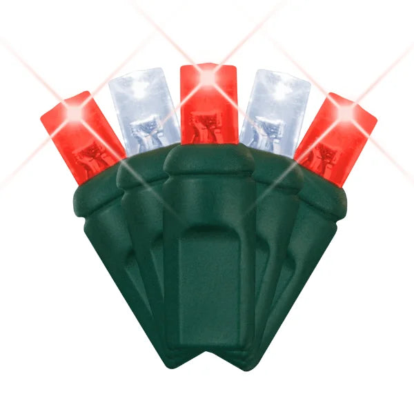 LED Mini Lights 5MM Red and Cool White Twinkle on Green Wire with 6 inch spacing