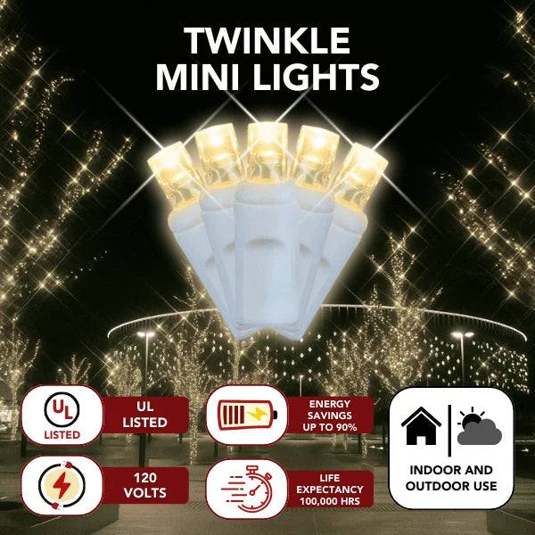 LED Mini Lights 5MM Warm White Twinkle on White Wire with 6 Inch Spacing