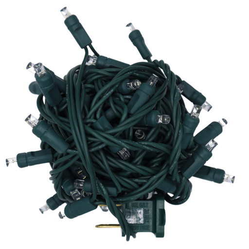LED Mini Lights in Cool White with 4 inch spacing and 70 lights on green wire
