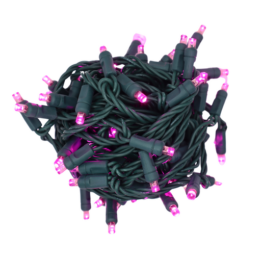 LED Mini Lights Pink 4 Inch Spacing 70 Lights on green wire for holiday decorating