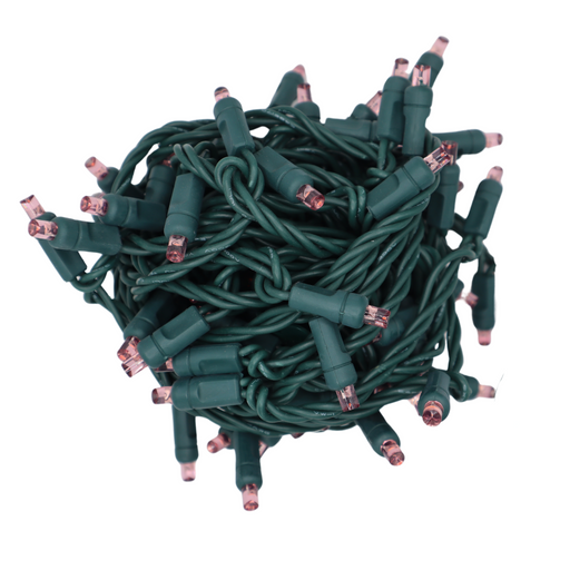 LED Mini Lights Pink 4 Inch Spacing 70 Lights on green wire for holiday decorating