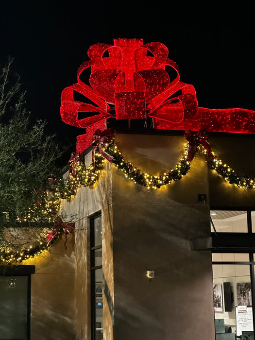 Large Red LED Holiday Bow illuminated for holiday decoration
