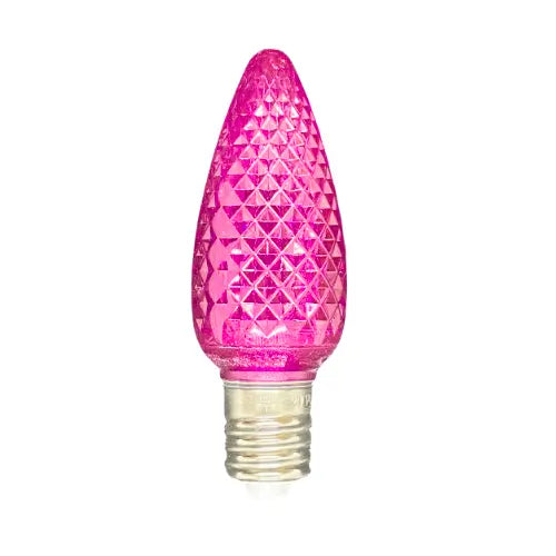 Minleon C9 Pink Faceted SMD LED Bulbs in a bag of 25 showing vibrant pink color and faceted design