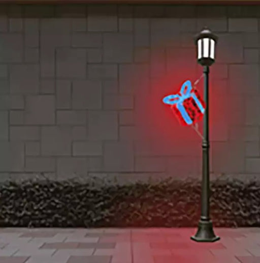 Red Gift Box Pole Mount 4ft outdoor Christmas decoration with bright LED lights