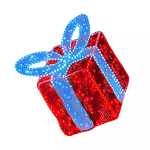 Red Gift Box Pole Mount 4ft outdoor Christmas decoration with bright LED lights
