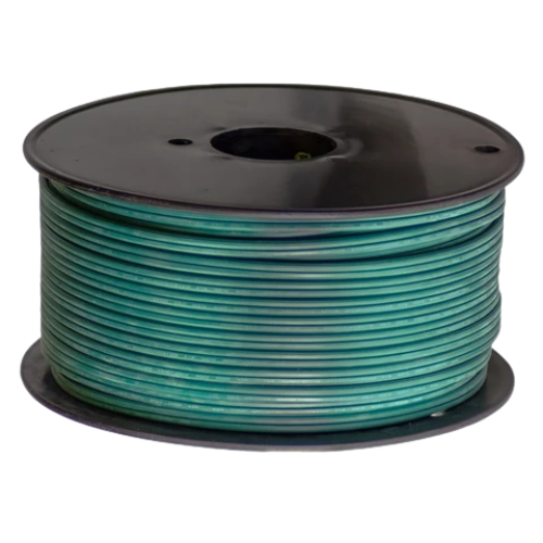 250-foot spool of green SPT-1 bare wire on a plastic reel for holiday lighting projects