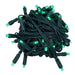 LED Coaxial Mini Lights in green color with 4 inch spacing, 70 lights on green wire