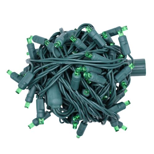 LED Coaxial Mini Lights in green color with 4 inch spacing, 70 lights on green wire