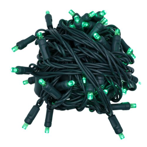 LED Coaxial Mini Lights in Green with 6 inch spacing and 50 lights on green wire
